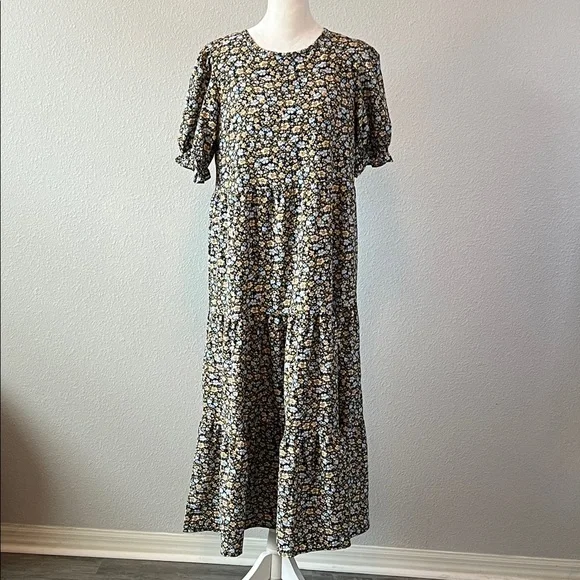 PrettyGarden Floral Ruffle Tiered Midi Dress Blue/Tan Size Small NWT - Picture 2 of 8